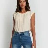 Forcast Jolie Pleat Neck Blouse Cream