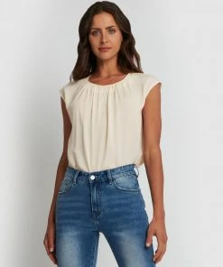 Forcast Jolie Pleat Neck Blouse Cream