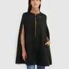 Forcast Kennedi Round Neck Cape Coat Black