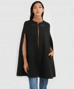 Forcast Kennedi Round Neck Cape Coat Black