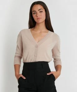 Forcast Layne Button Down Knit Cardigan Almond