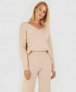 Forcast Lotus V-Neck Sweater Nude
