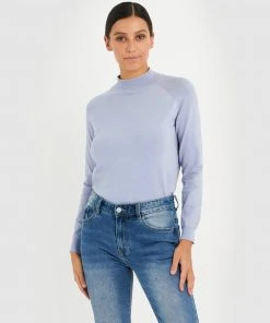 Forcast Maneh Mock Neck Knit Zen Blue