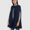 Forcast Kennedi Round Neck Cape Coat Navy