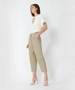 Forcast Jeanette Relaxed Tapered Cropped Trousers Almond