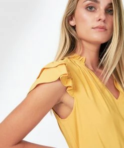 Forcast Mira Frill V-Neck Blouse Honey