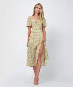 Forcast Harmony Puff Sleeve Side Split Midi Dress Lemon Icing -Deals The Style Setters Store http3A2F2Fstatic.theiconic.com .au2Fp2Fforcast 4945 9385151 3