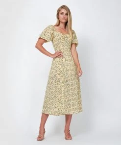 Forcast Harmony Puff Sleeve Side Split Midi Dress Lemon Icing -Deals The Style Setters Store http3A2F2Fstatic.theiconic.com .au2Fp2Fforcast 4947 9385151 4