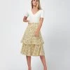 Forcast Harmony Tiered Midi Skirt Lemon Icing