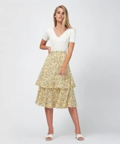Forcast Harmony Tiered Midi Skirt Lemon Icing