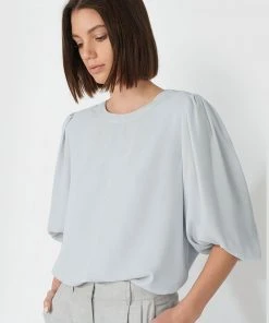 Forcast Elena Balloon Sleeve Top Grey Blue