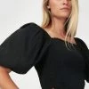 Forcast Serena Shirred Balloon Sleeve Blouse Black