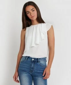 Forcast Rosalyn Ruffle Neck Blouse Ivory