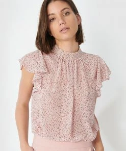 Forcast Emily Ruffled Cap Sleeve Blouse Pink