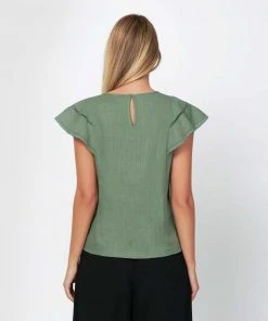 Forcast Darla Ruffle Sleeve Top Dusty Khaki -Deals The Style Setters Store http3A2F2Fstatic.theiconic.com .au2Fp2Fforcast 5828 3878051 5