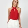 Forcast Dominique Halter Neck Keyhole Top Red