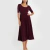 Forcast Irene Pleated Knit Dress Maroon