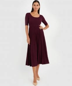 Forcast Irene Pleated Knit Dress Maroon