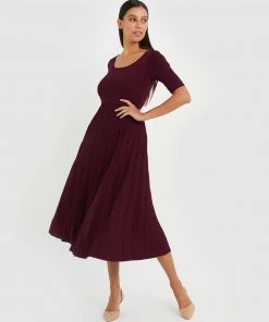 Forcast Irene Pleated Knit Dress Maroon -Deals The Style Setters Store http3A2F2Fstatic.theiconic.com .au2Fp2Fforcast 6235 9427331 5