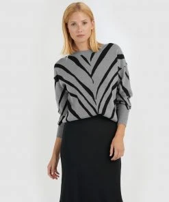 Forcast Abby Zebra Knit Sweater Grey