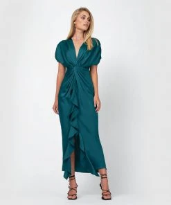 Forcast Farah Twist Front Dress Emerald
