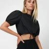 Forcast London Puff Sleeve Crop Top Black