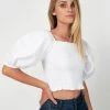 Forcast Serena Shirred Balloon Sleeve Blouse Ivory