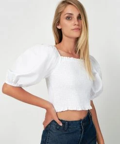 Forcast Serena Shirred Balloon Sleeve Blouse Ivory