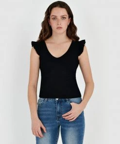 Forcast Erin Ruffle Sleeve Tee Black