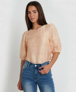 Forcast Audree Puffy Sleeve Top Peach