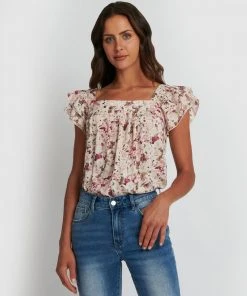 Forcast Roxana Ruffle Sleeve Top Bone