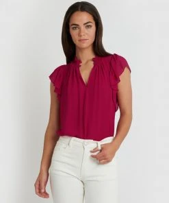 Forcast Aeris Shirred Neck Top Fuchsia