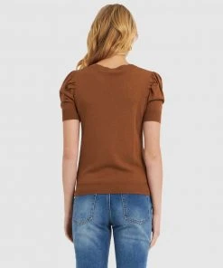 Forcast Rina Puff Sleeve Knit Top Brown Patina -Deals The Style Setters Store http3A2F2Fstatic.theiconic.com .au2Fp2Fforcast 7785 0297521 3