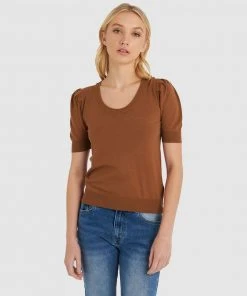 Forcast Rina Puff Sleeve Knit Top Brown Patina -Deals The Style Setters Store http3A2F2Fstatic.theiconic.com .au2Fp2Fforcast 7788 0297521 5