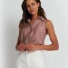 Forcast Justine Collared Sleeveless Shirt Rose