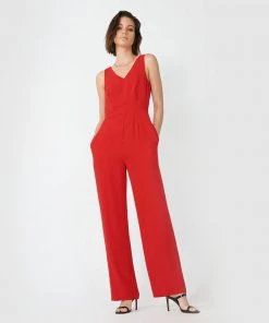 Forcast Elena V-Neck Jumpsuit Red