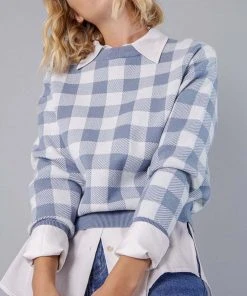 Forcast Caesar Check Knit Sweater Dusty Blue -Deals The Style Setters Store http3A2F2Fstatic.theiconic.com .au2Fp2Fforcast 8282 3272821 5