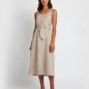 Forcast Georgia Button Up Tie Waist Dress Natural