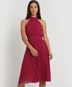 Forcast Aeris Halter Neck Dress Fuchsia