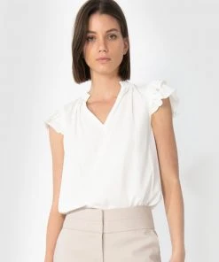 Forcast Mira Frill V-Neck Blouse Ivory