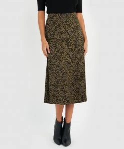 Forcast Marion Printed A-Line Skirt Khaki