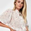 Forcast Elizabeth Button Up Puff Sleeve Blouse Cosmic Latte
