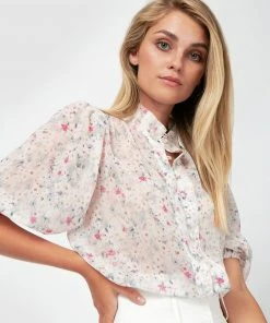 Forcast Elizabeth Button Up Puff Sleeve Blouse Cosmic Latte