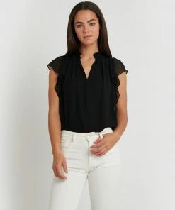 Forcast Aeris Shirred Neck Top Black