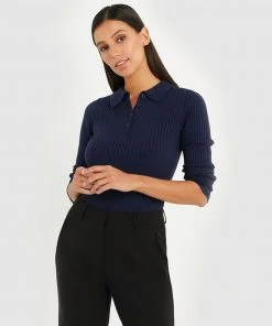 Forcast Susie Collared Knit Navy