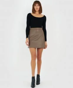 Forcast Itzia Faux Leather A-line Skirt Deep Taupe -Deals The Style Setters Store http3A2F2Fstatic.theiconic.com .au2Fp2Fforcast 9959 8440431 4