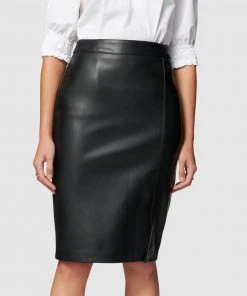 Forever New Emilia Vegan Leather Split Midi Skirt Black