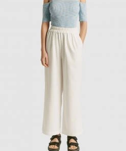 FRIEND of AUDREY Williams Textured Elastic Waist Pants White