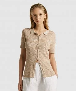 FRIEND of AUDREY Madden Buttoned Polo Knit Macaroon