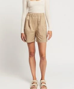 FRIEND of AUDREY Lou Ruched Cotton Shorts Cornstalk